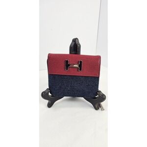 Tommy Hilfiger Zip Around Wallet Denim & Red Pebbled Faux Leather H Logo